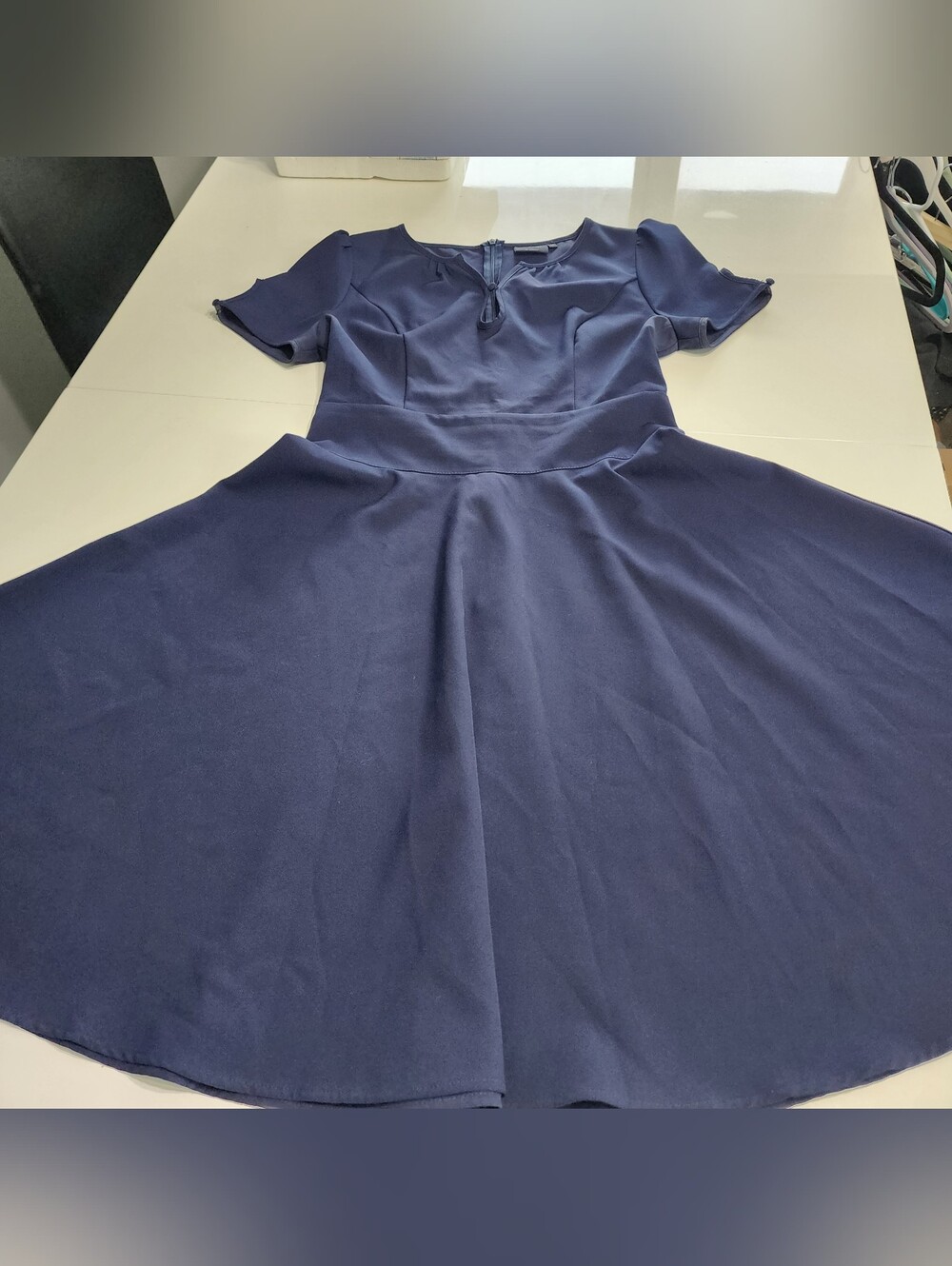 Miusol Navy Blue Keyhole Neckline Fit and Flare Cocktail Dress Size M Retro
